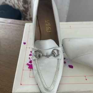 Gucci Women's Cream Leather Loafers with Silver Accents